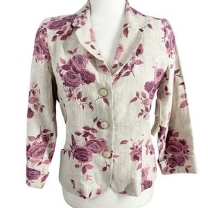 Carrie Hutton Linen Cotton Floral Raspberry Blazer Women's Size 6 Preppy NEW